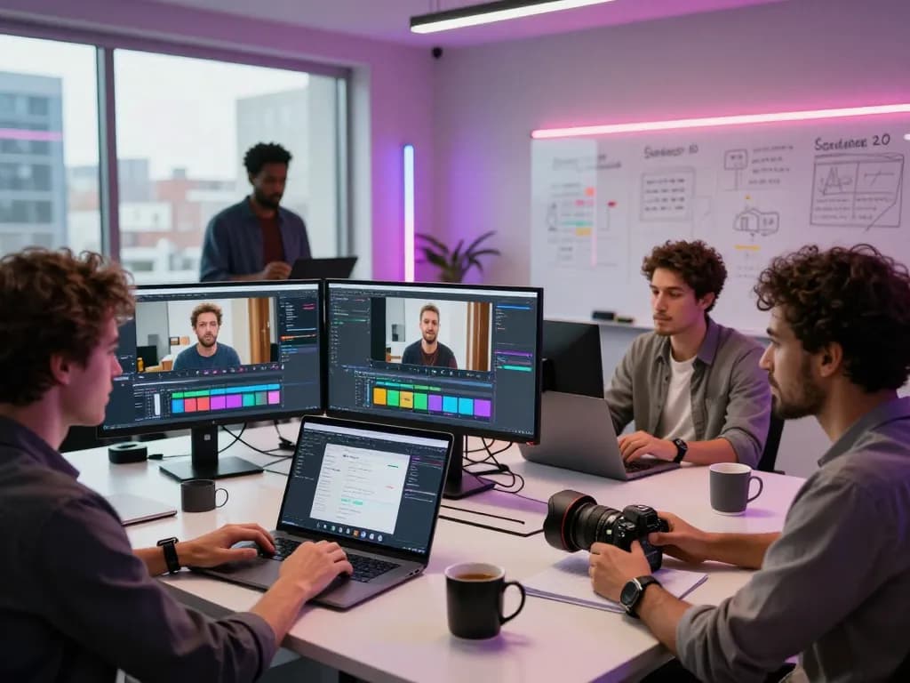 Seedance 2.0 video production workspace showcasing team collaboration and AI innovation in video generation.