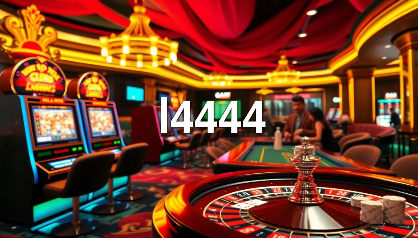 Players enjoying thrilling casino games at l444, focusing on vibrant slot machines and poker action.