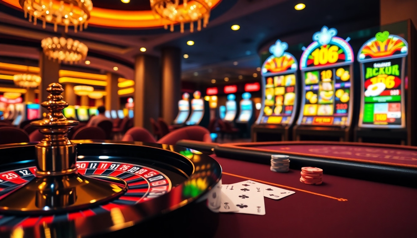 Experience the thrill of gambling at LC88 with vibrant casino elements like roulette and slots.