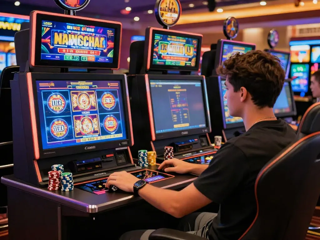 Exciting online casino scene highlighting a player engaged in slots, emphasizing casinos not on GamStop.