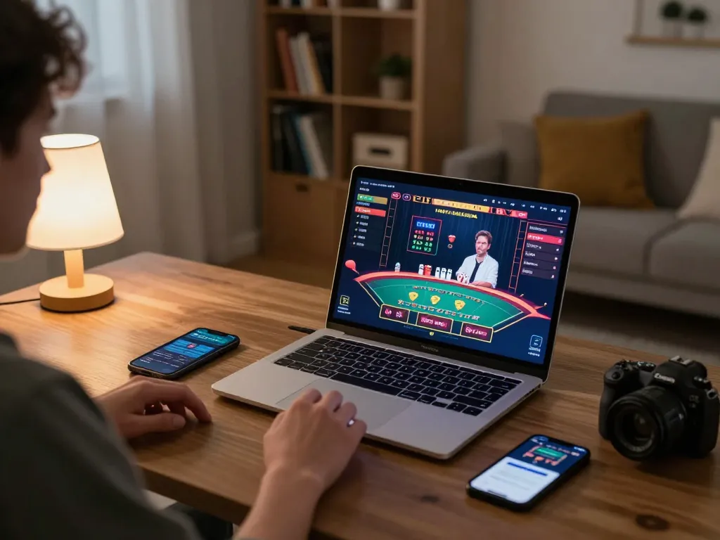 Player engaging with Incakoin during an online blackjack session, highlighting the home gaming environment.