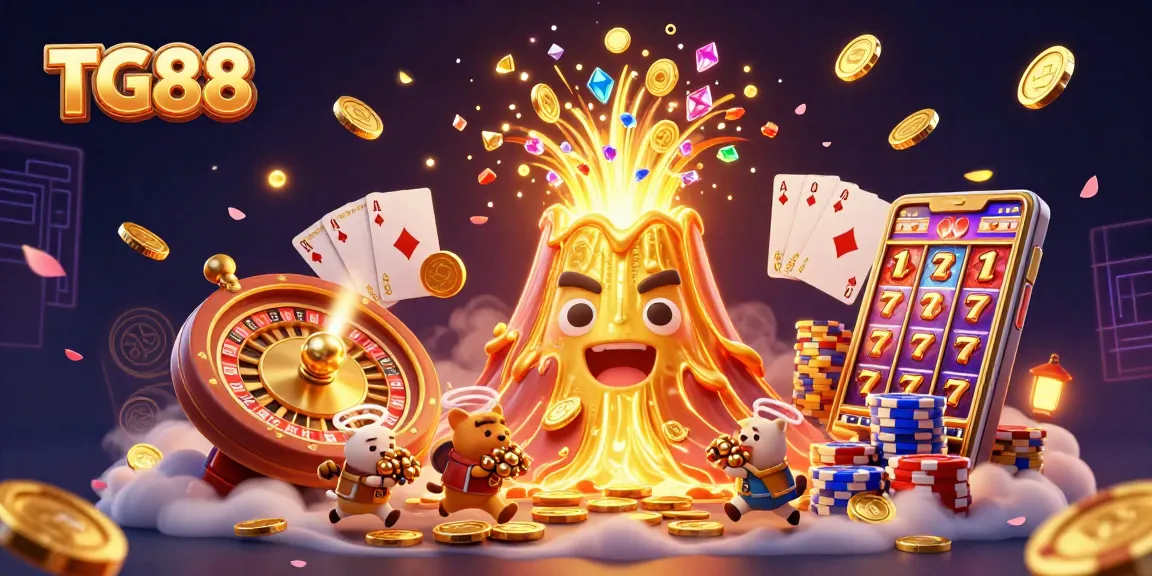 Experience thrilling wins with TG88's lively casino adventure featuring vibrant coins and treasures.