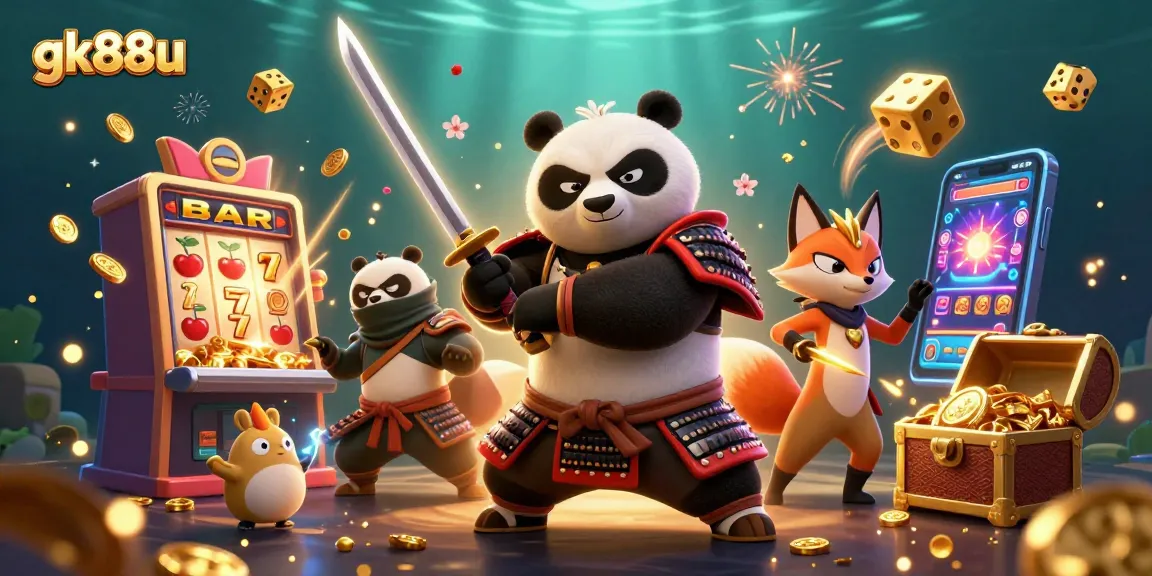 Experience thrilling gameplay at gk88u with vibrant characters and dynamic casino elements surrounding an action-packed scene.