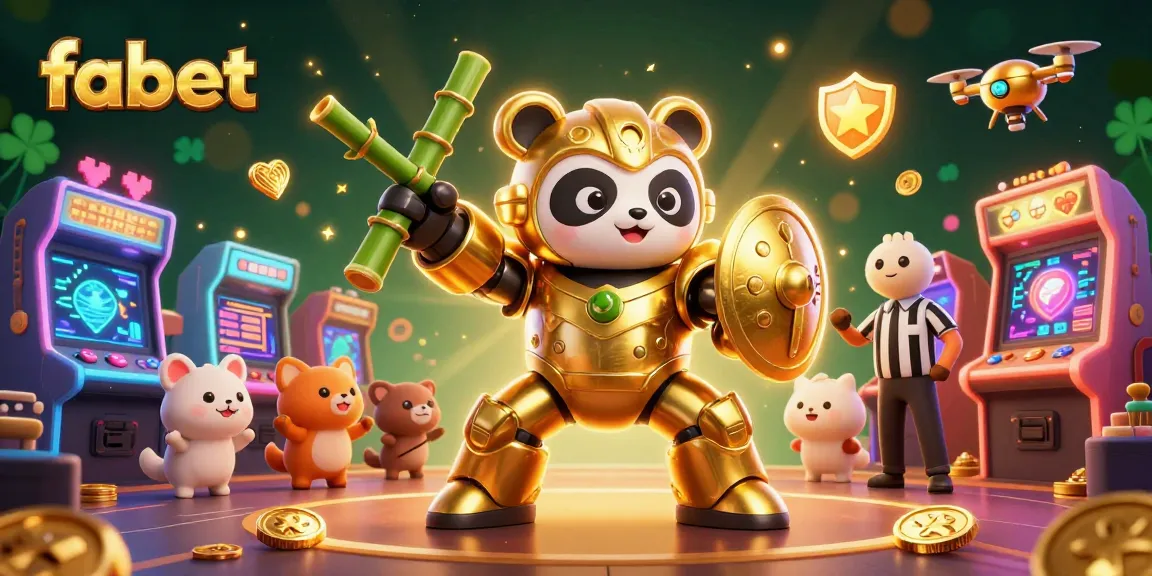 Experience exciting gameplay with fabet's golden panda mech-suit in a dynamic casino arena setting.