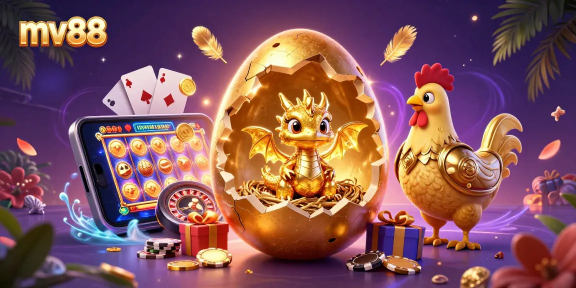 Win big at mv88's casino with a golden dragon guarding poker chips and thrilling games