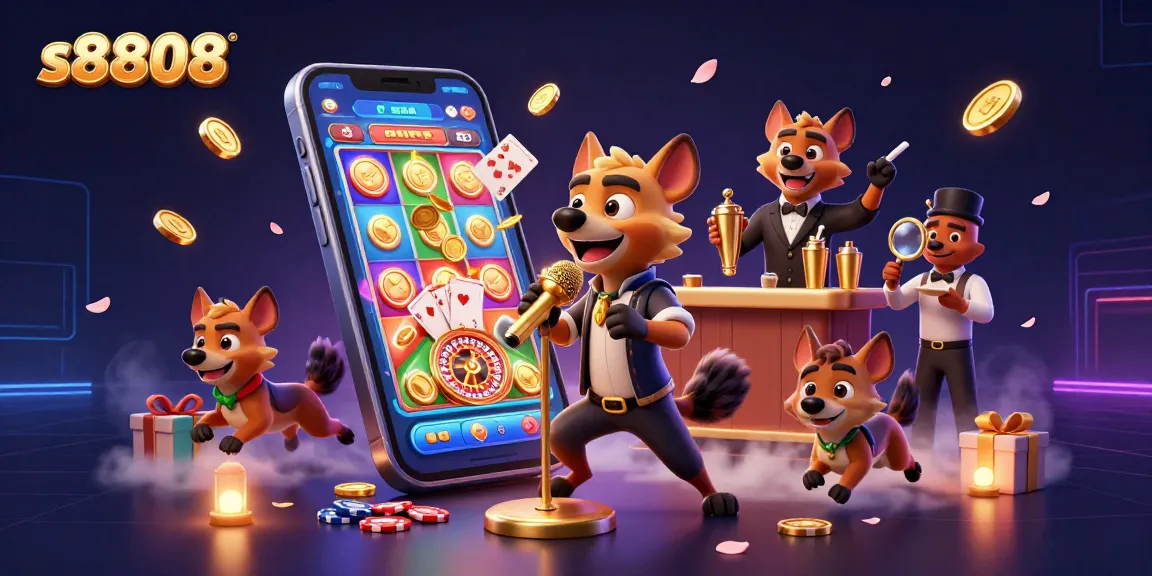 s8808 hyenas thriving in a casino scene, showcasing vibrant slot games and energetic atmosphere.