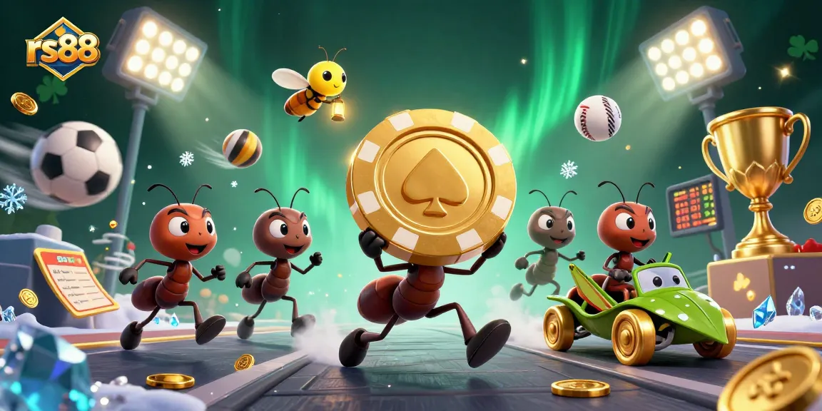 Engage with rs88 in this lively heist scene featuring ants and sports elements.
