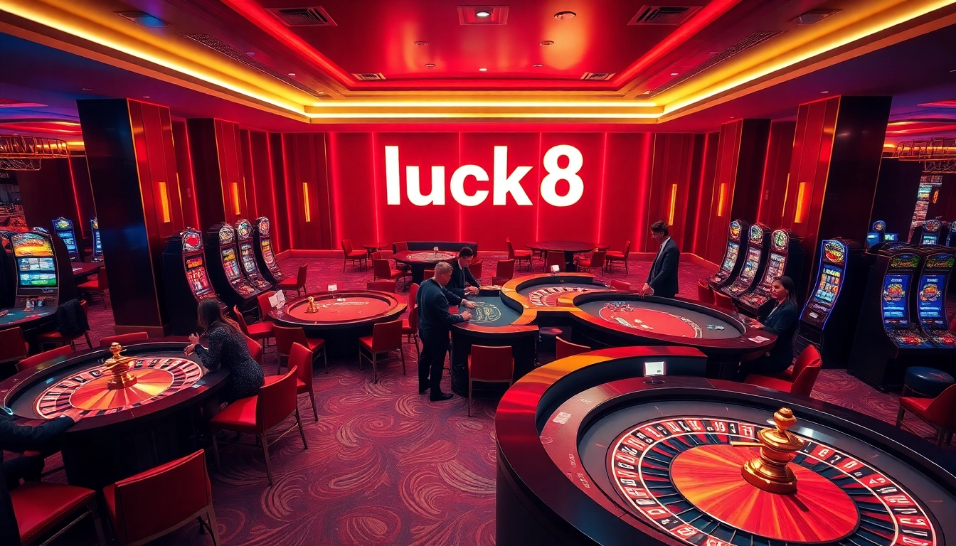Experience thrilling gameplay at luck8 with poker chips and vibrant slot machines.