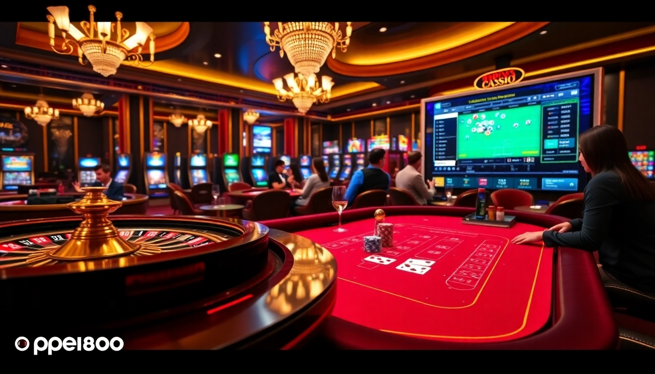 Experience the thrill of online gambling with open88.ninja in a luxurious casino setting filled with action.