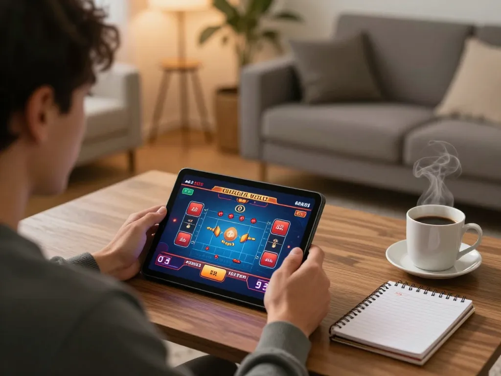Player enjoying an O8 online gaming experience on a tablet, showcasing strategic betting.