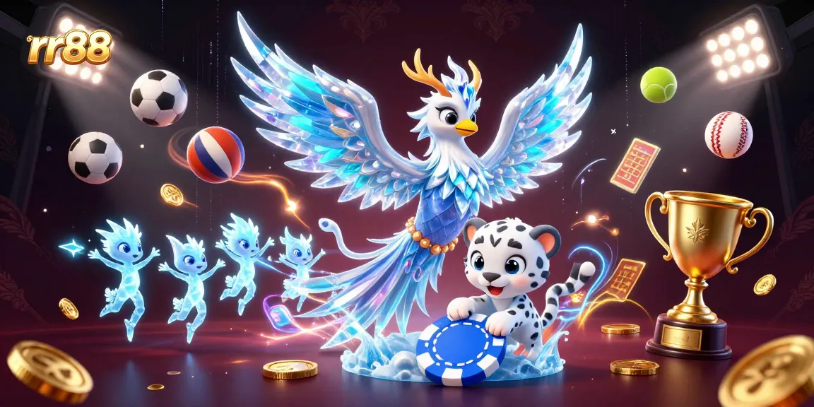 Engage in thrilling gameplay at rr88 with vibrant characters, dynamic sports elements, and an ice-themed casino atmosphere.