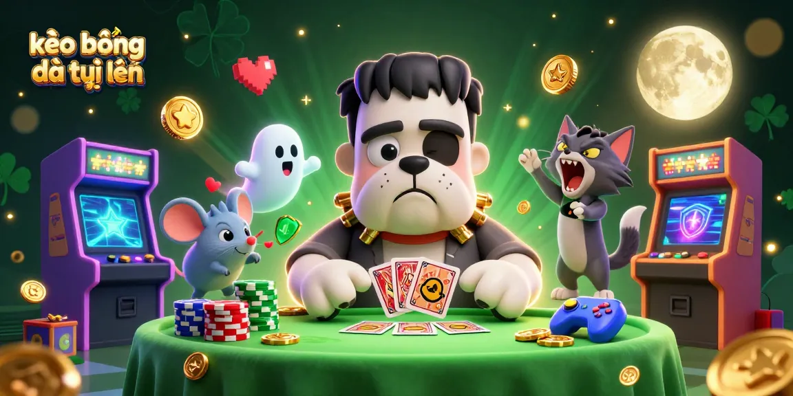 Engage with kèo bóng đá trực tuyến at a spooky casino table with vibrant casino elements and animated characters.