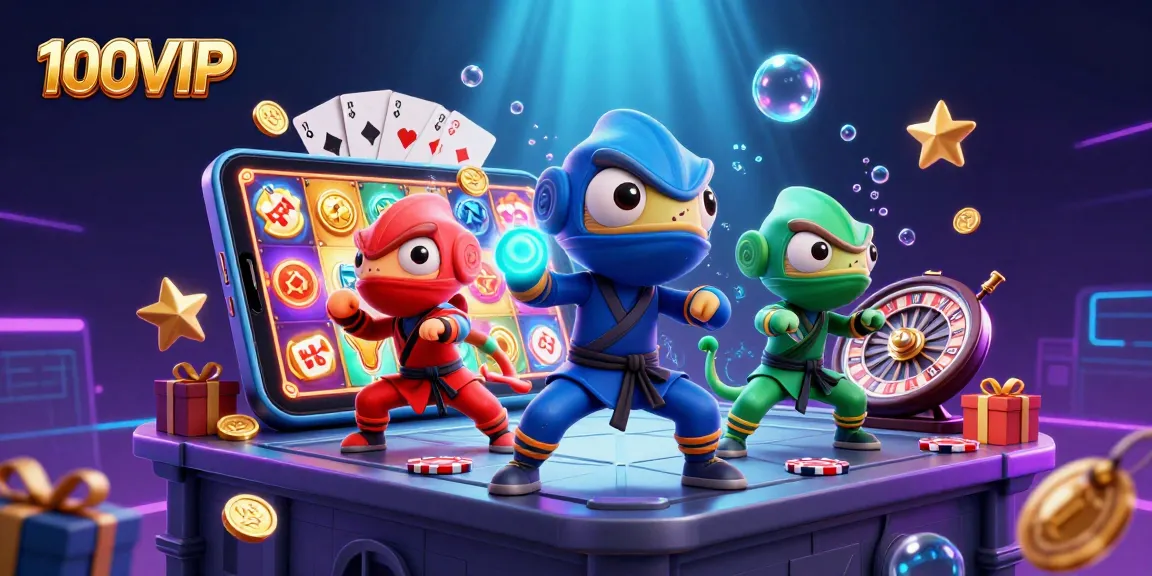 Synchronize your gameplay with 100VIP's innovative features displayed by vibrant 3D elements.