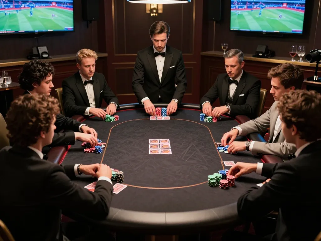 CM88 poker players strategizing with luxury chips during an intense casino game