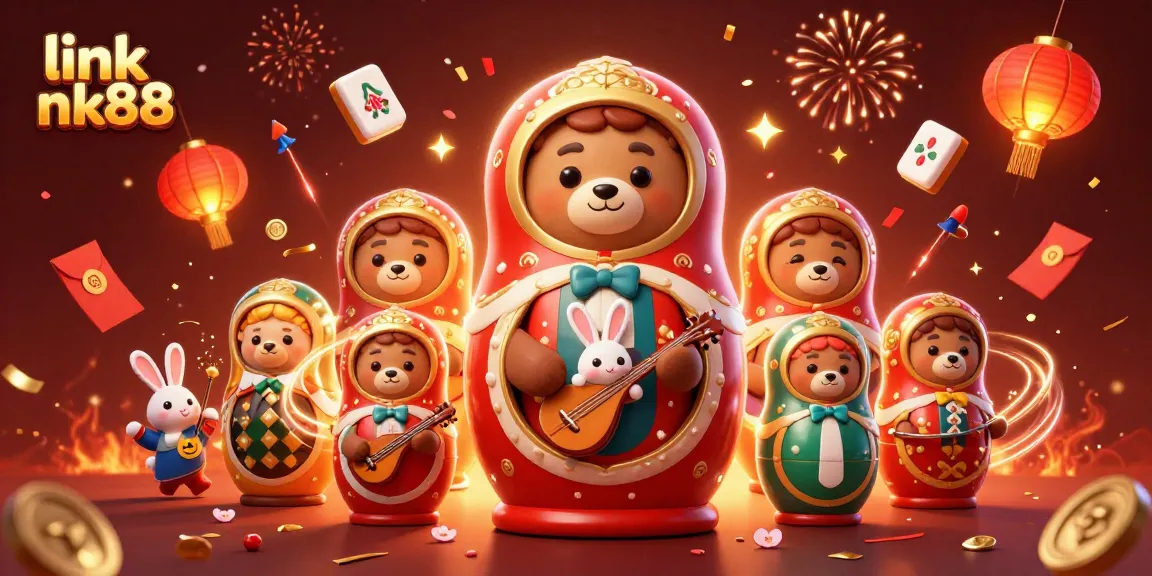 Engage with link nk88 and explore diverse online gambling experiences in a festive 3D scene.