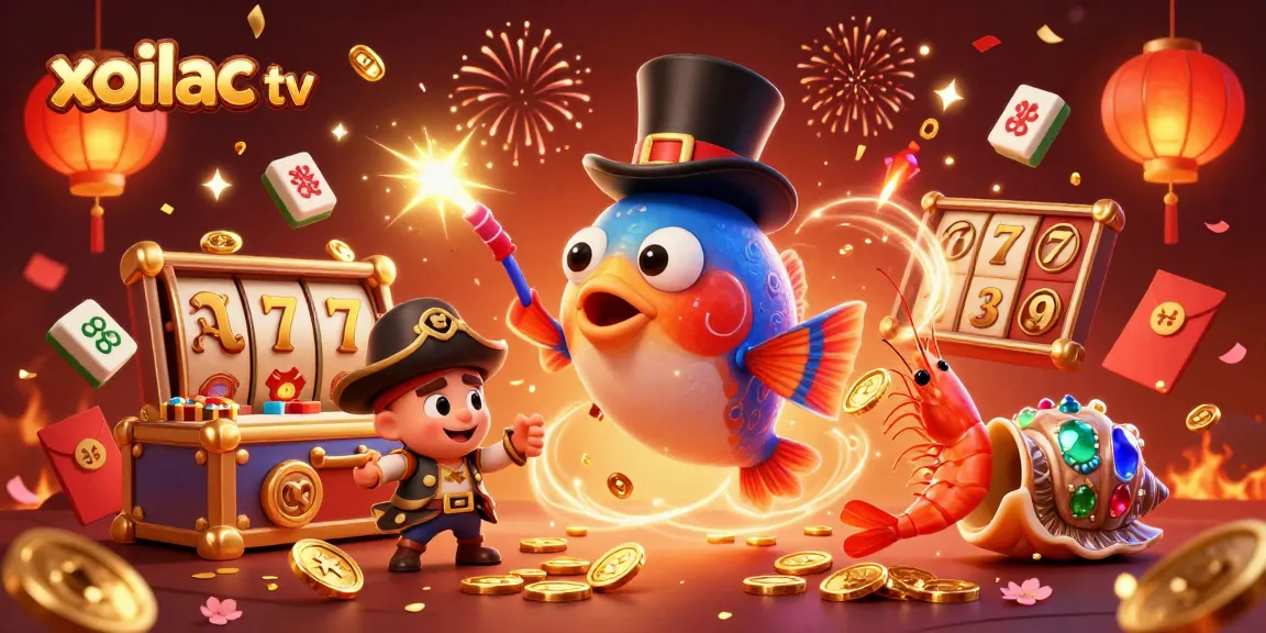 Xoilac tv attracts eager gamblers with an enchanting scene of winning coins and vibrant casino elements.
