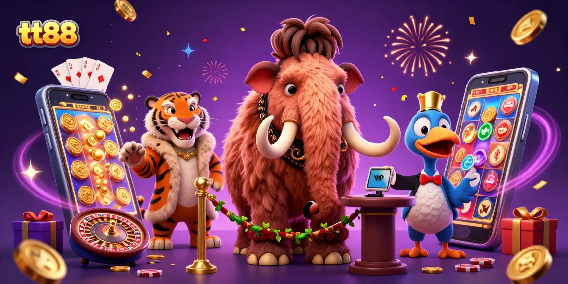 Experience the excitement of tt88 with a vibrant casino scene featuring unique characters and dynamic gaming elements.