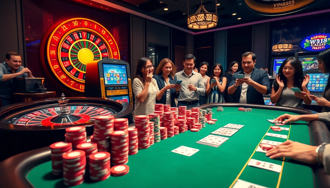 Experience the thrill of vin88 as gamblers engage in high-stakes poker at a luxurious casino table.