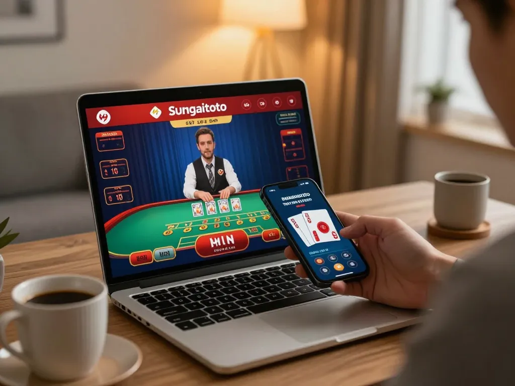 Engaging with the sungaitoto app on a smartphone while enjoying a comfortable home gaming environment.