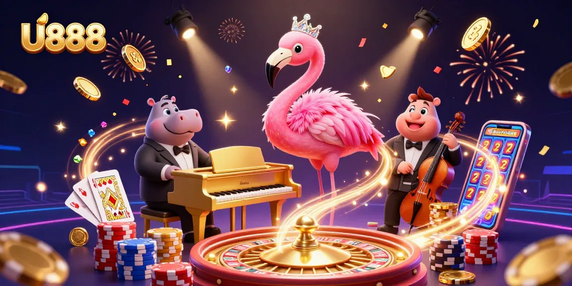 Experience the thrill of U888 casino gaming with dynamic characters and vibrant elements.