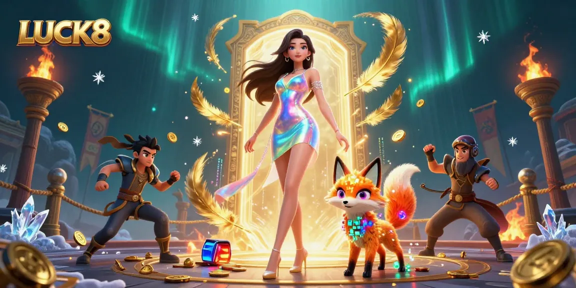 Engage with thrilling gaming experiences at LUCK8 Casino's vibrant 3D illustration packed with excitement.