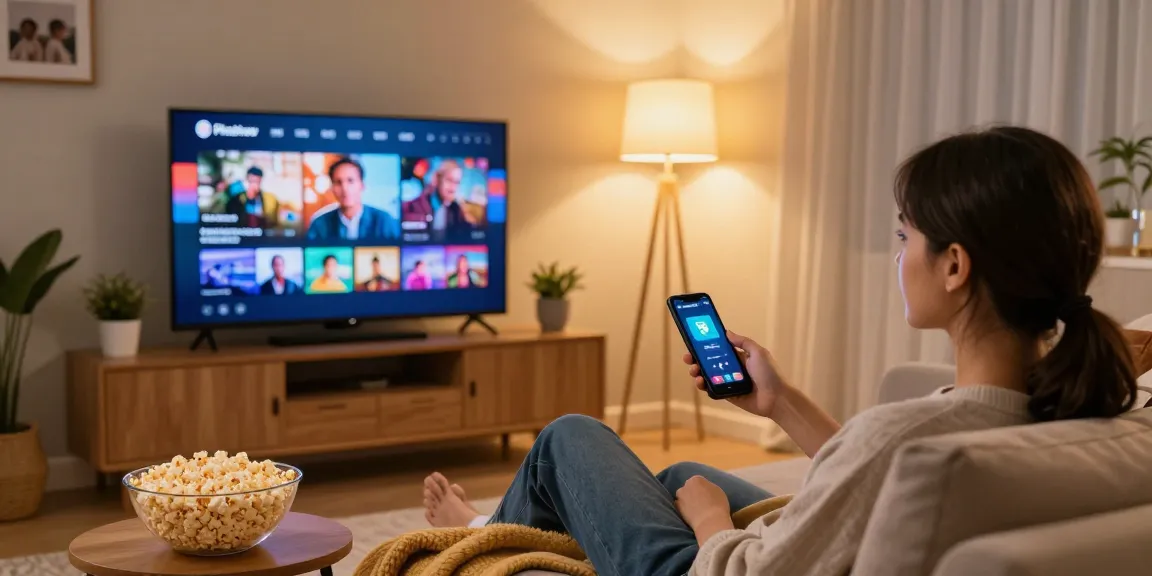Enjoying Pikashow APK download while streaming movies on a cozy sofa.