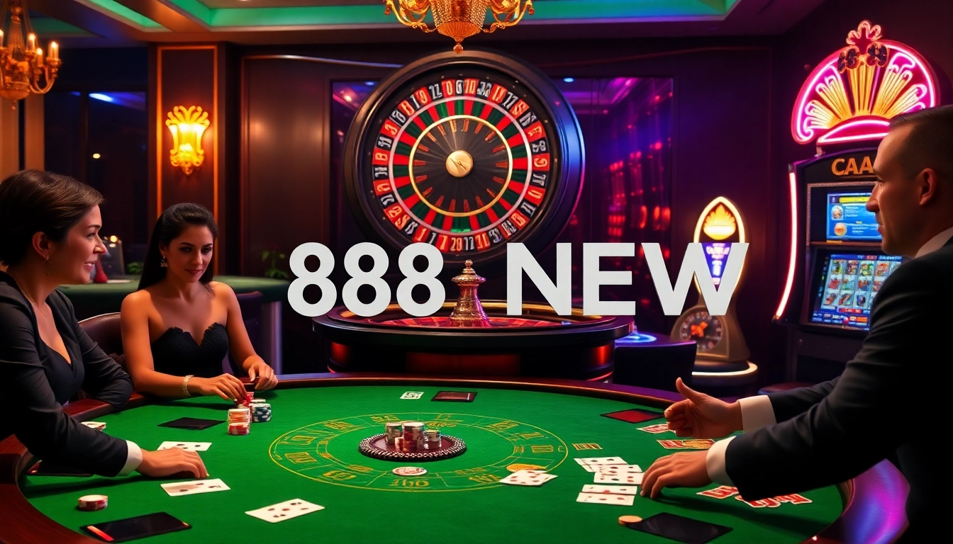 Experienced players enjoying blackjack at a luxurious 888NEW casino table.