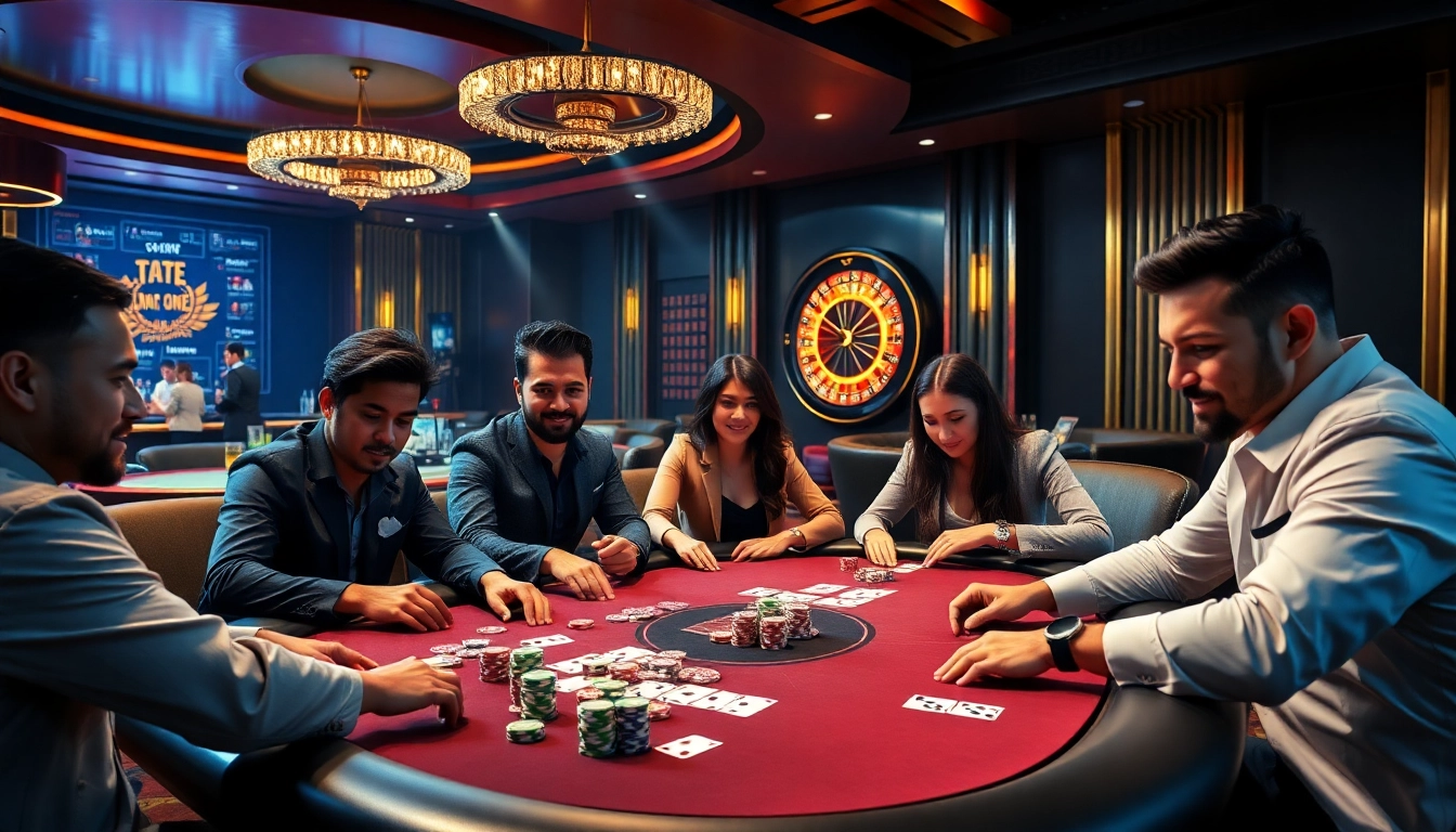 Experience thrilling poker action at Go88's luxurious casino, featuring vibrant chips and a classic roulette wheel.