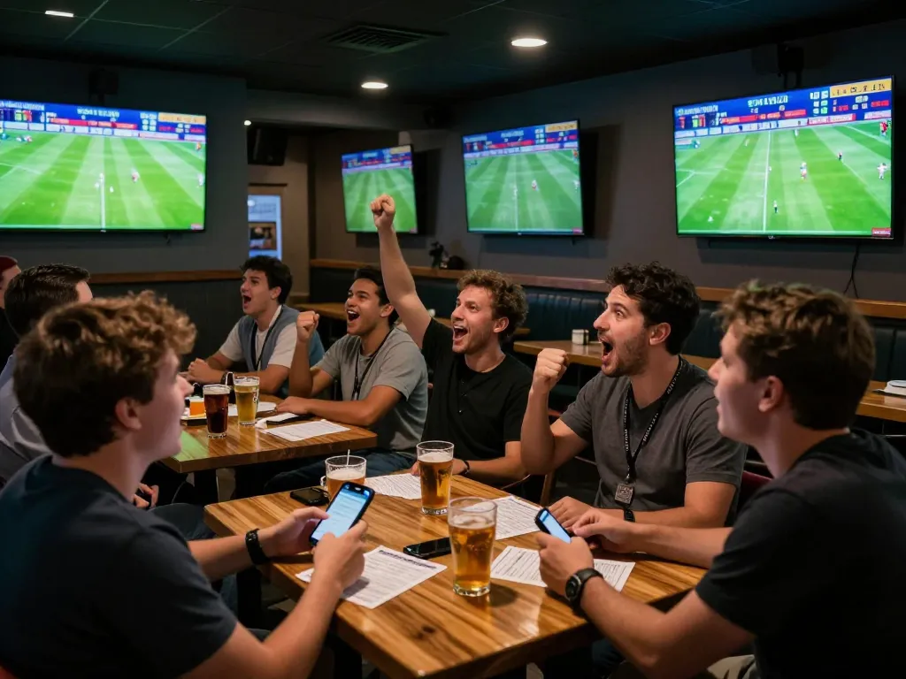Socolive enhances live sports viewing experience with excited fans placing bets during a football match.