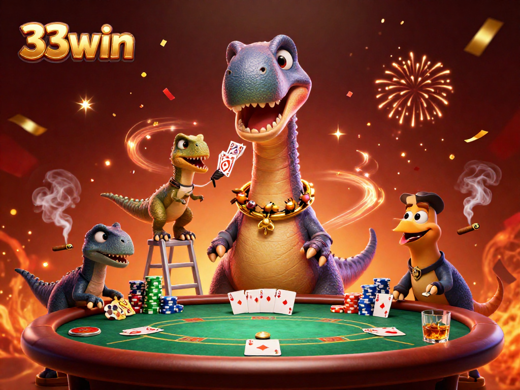 Experience thrilling poker action with 33win in an engaging 3D casino illustration.