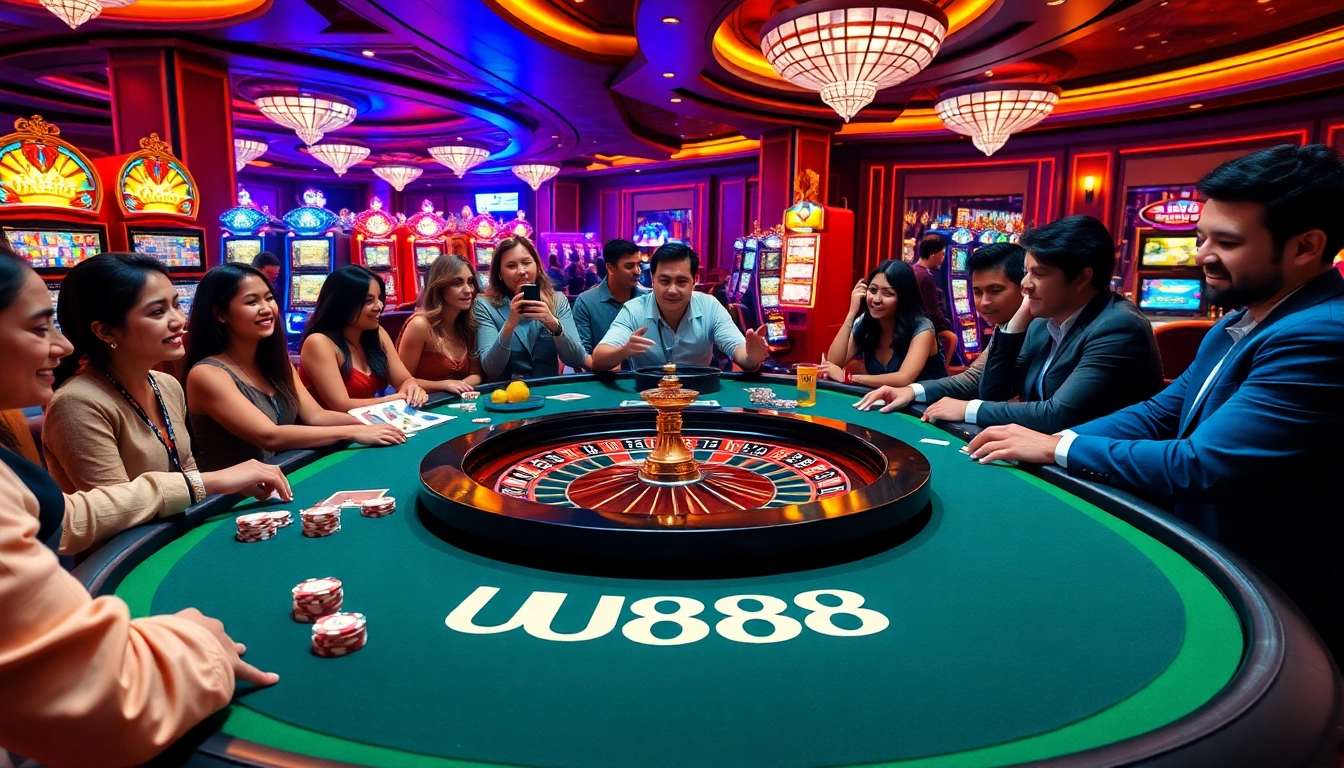 Players enjoying a thrilling game at UU88's luxurious casino table.