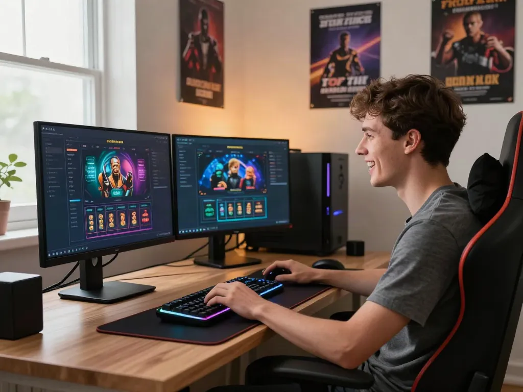 Excited player at a gaming setup exploring casino not on gamstop options