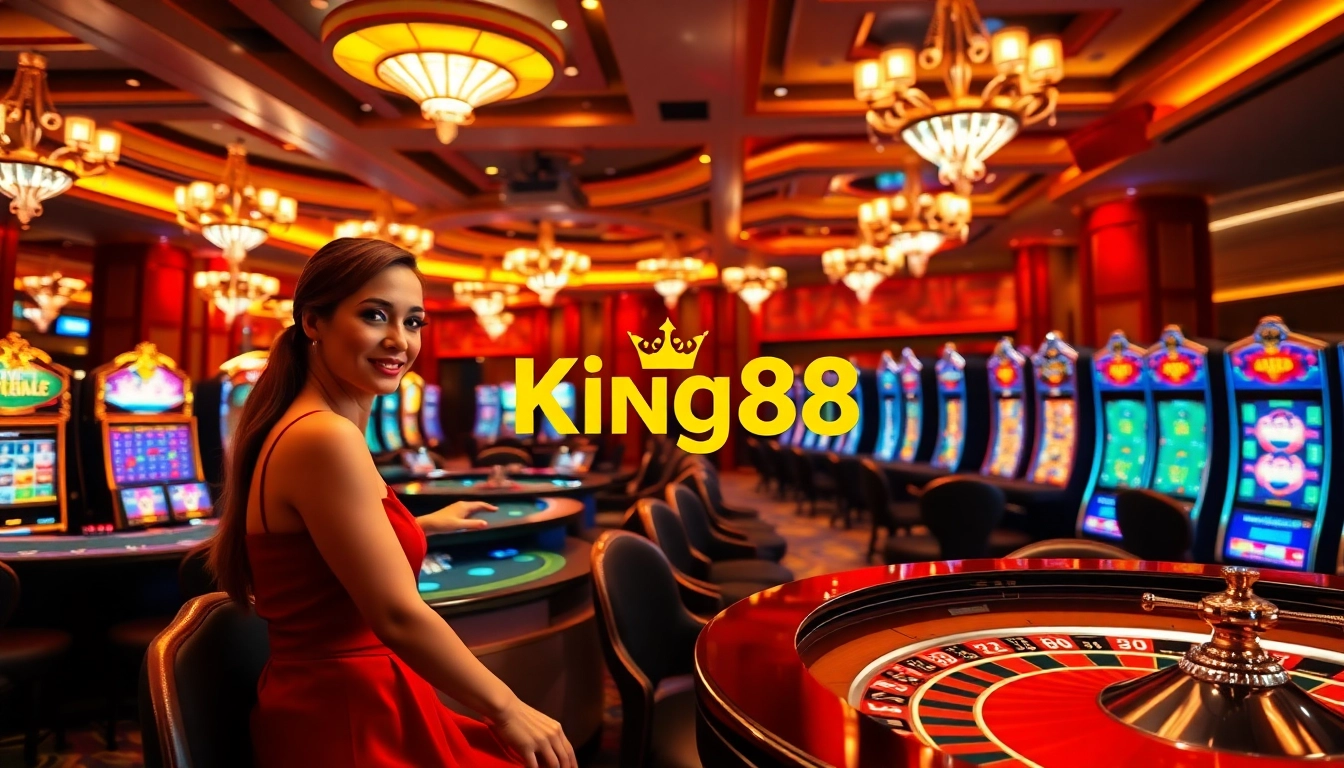 King88 players enjoying a thrilling live casino experience with roulette and blackjack tables.