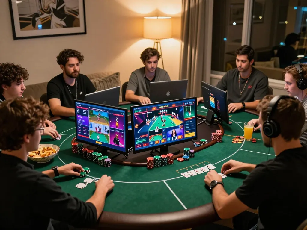 Alo8 players engaging in thrilling online poker from home, strategy and excitement reflected in vibrant gameplay.
