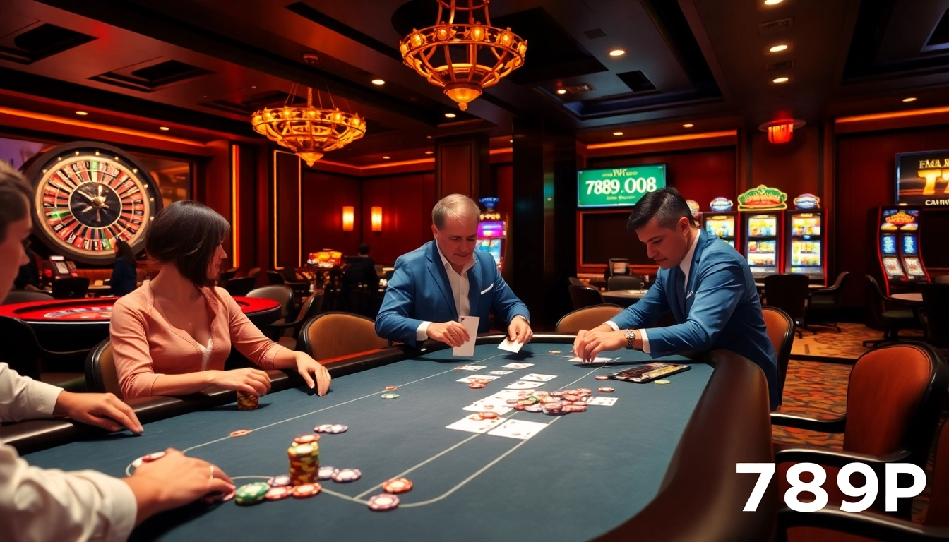 Engaged players enjoying high-stakes games at 789P's luxurious casino.