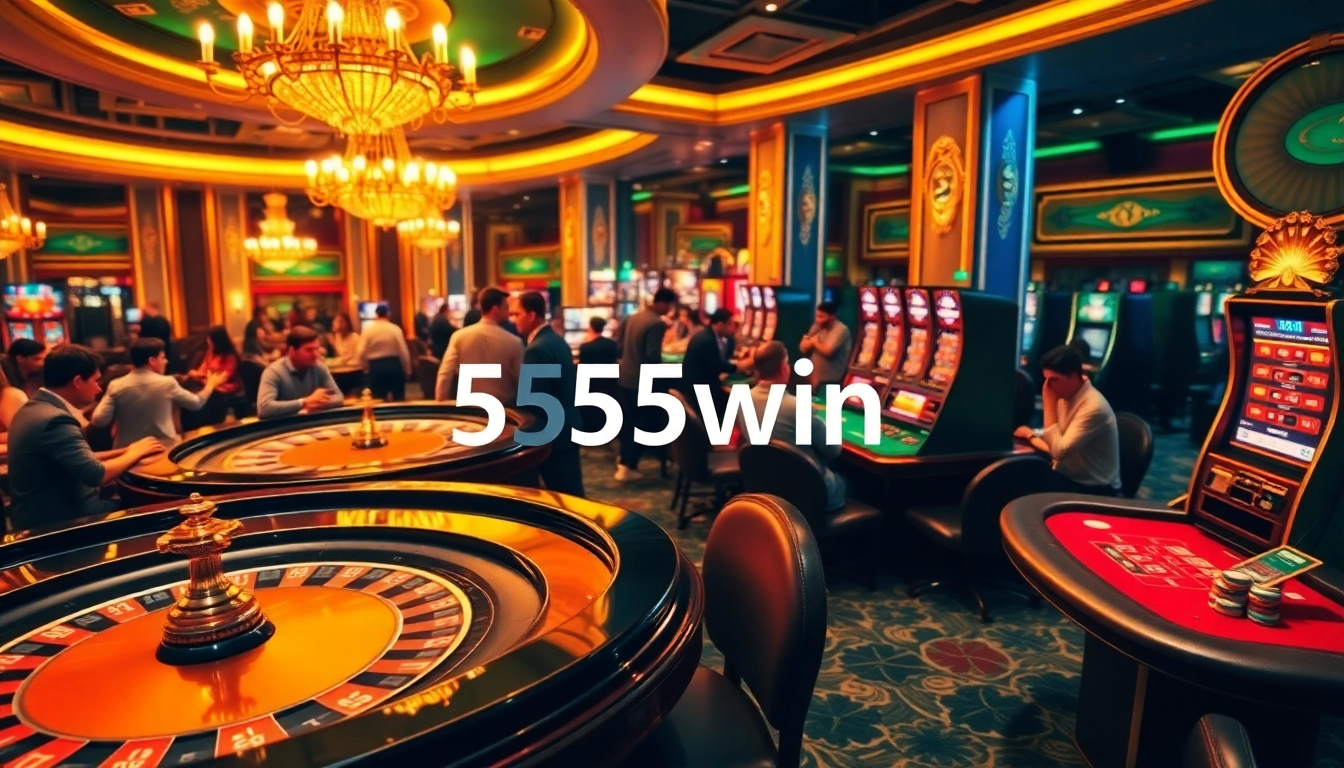 Players enjoying a thrilling gambling experience at 555win casino with vibrant games and luxurious ambiance.