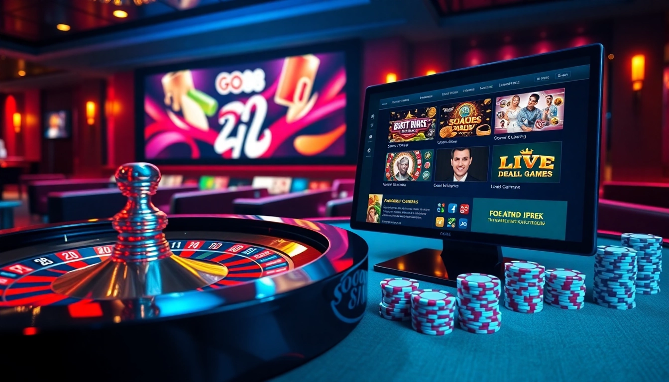 Go88 offers an exciting online gaming experience with vibrant casino visuals, featuring roulette and poker elements.