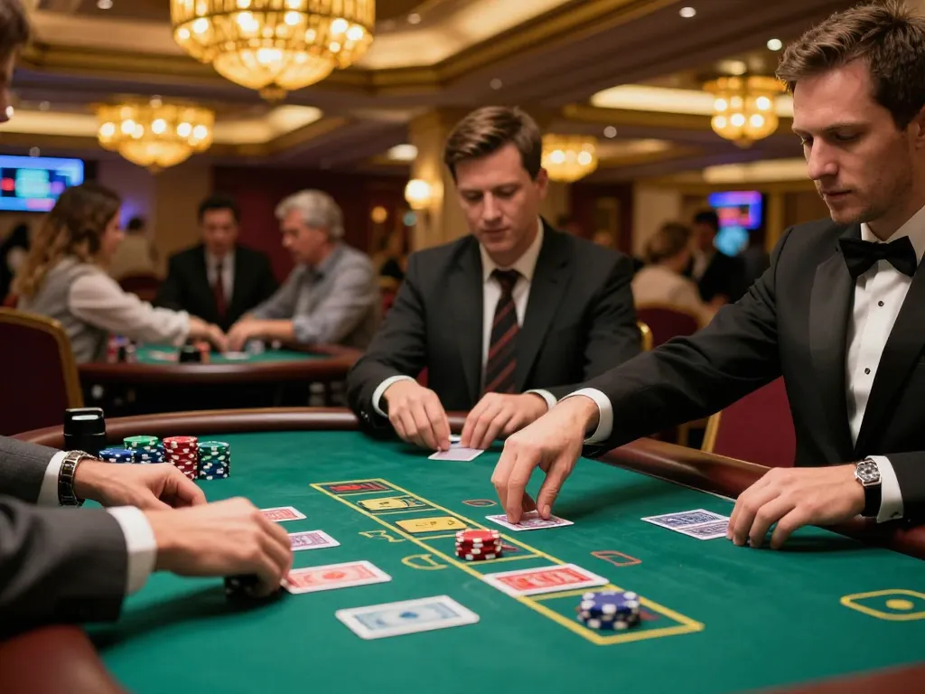 Players engaging at blackjack table in casino featuring s666 strategies for exciting gameplay