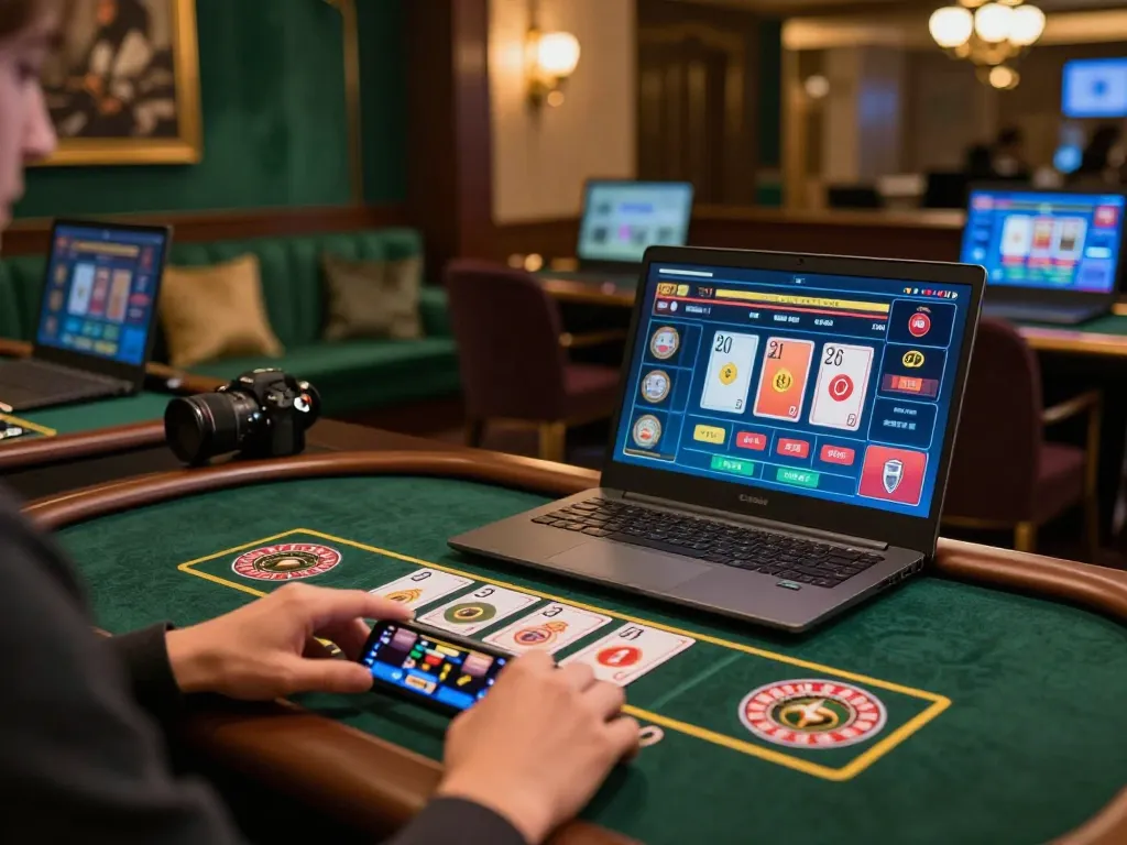 Engaging with online Nk88 casino games on a stylish gaming setup for a thrilling experience