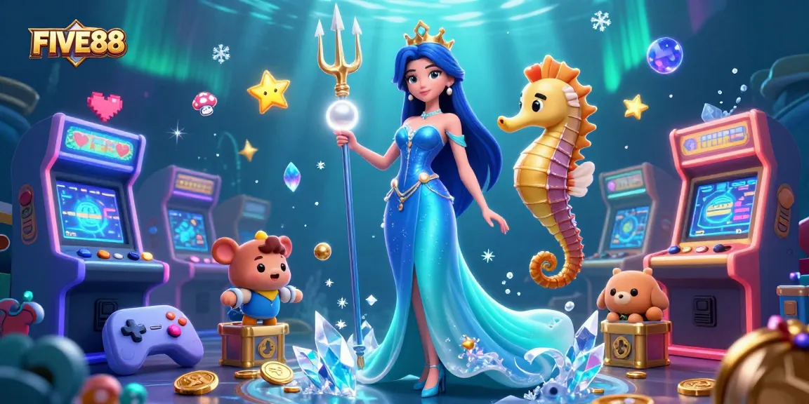 Engage in exciting gaming at FIVE88 with vibrant casino elements and stunning underwater visuals.