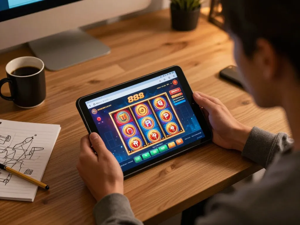 Experience seamless online gaming with 888b, featuring a player engaged in an exciting casino app session.