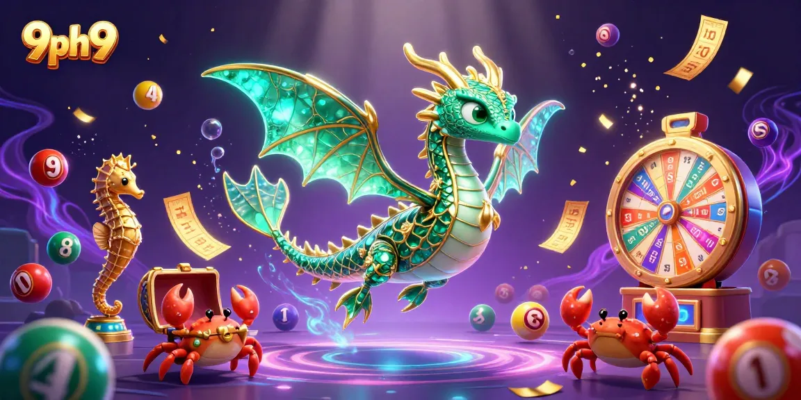 Experience the excitement of 9ph9 through this vibrant casino-themed illustration filled with dynamic gaming elements.