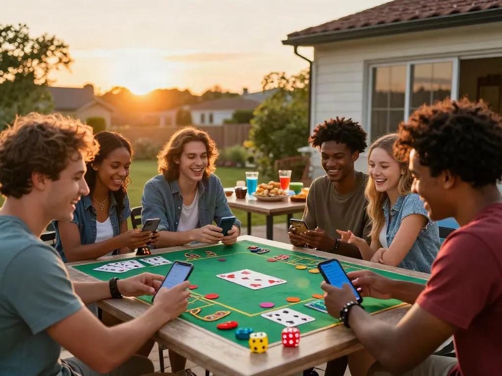 Friends having fun during a game night, emphasizing excitement at a casino not on Gamstop