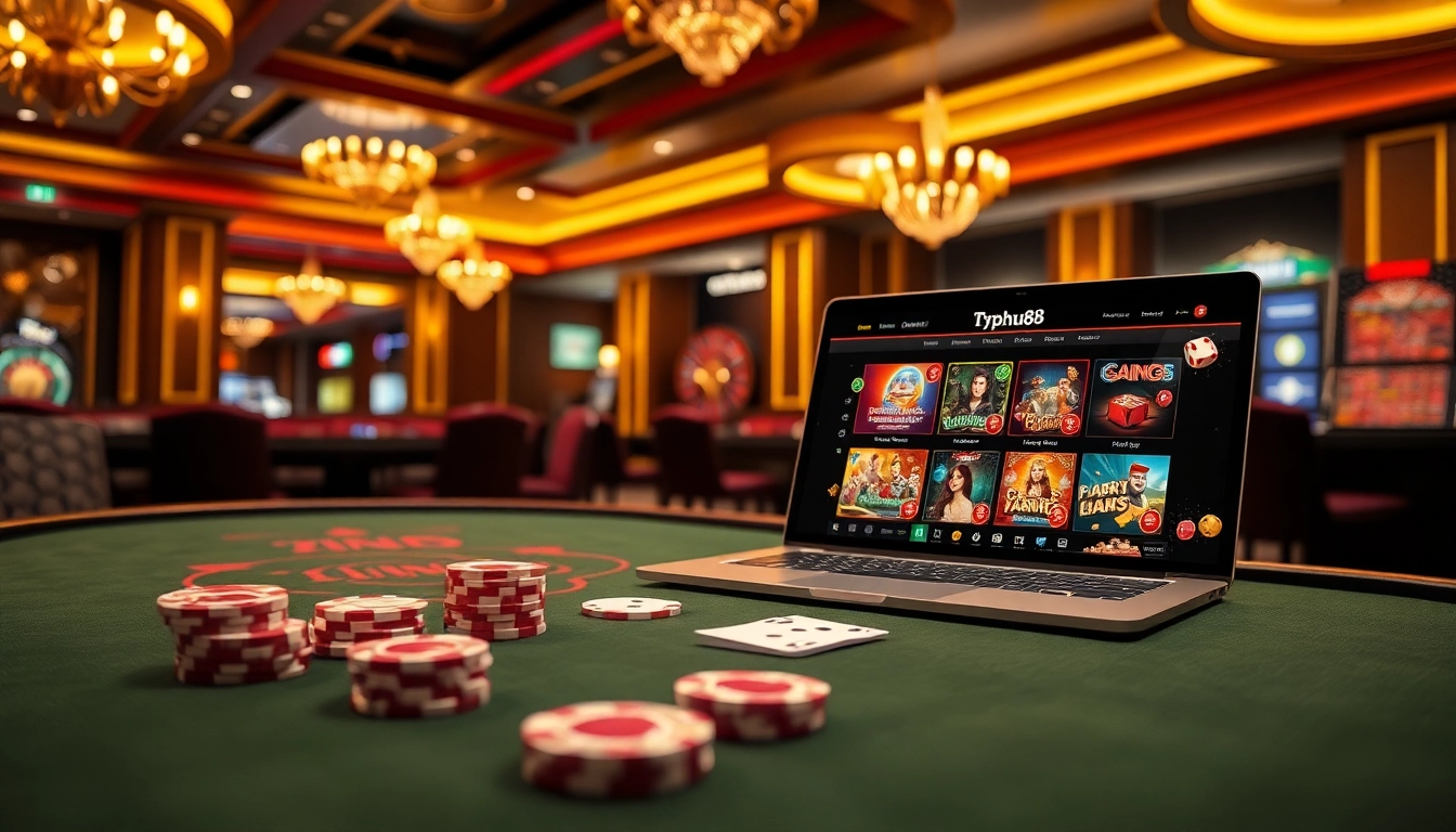 Experience Typhu88's thrilling online gambling with lively casino visuals and gaming excitement.