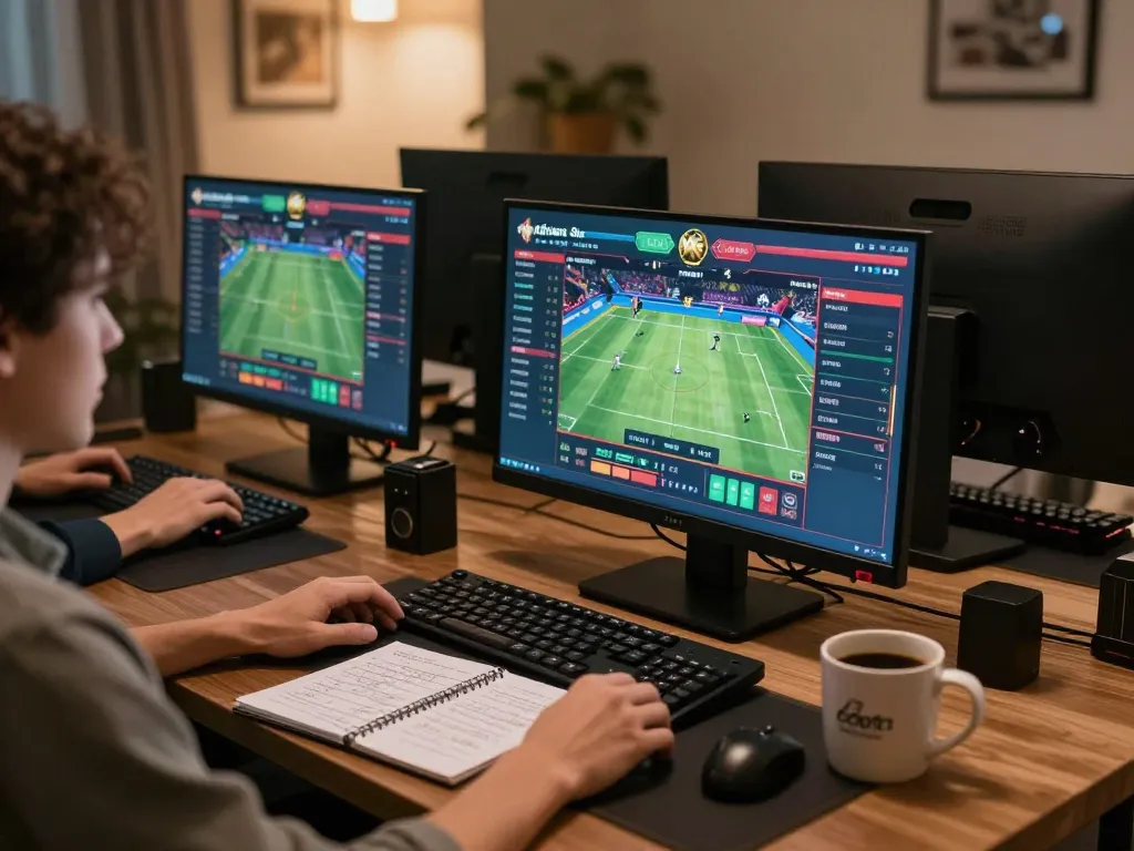 Engaging in strategic sports betting on the 68win platform with multiple screens showcasing live events.