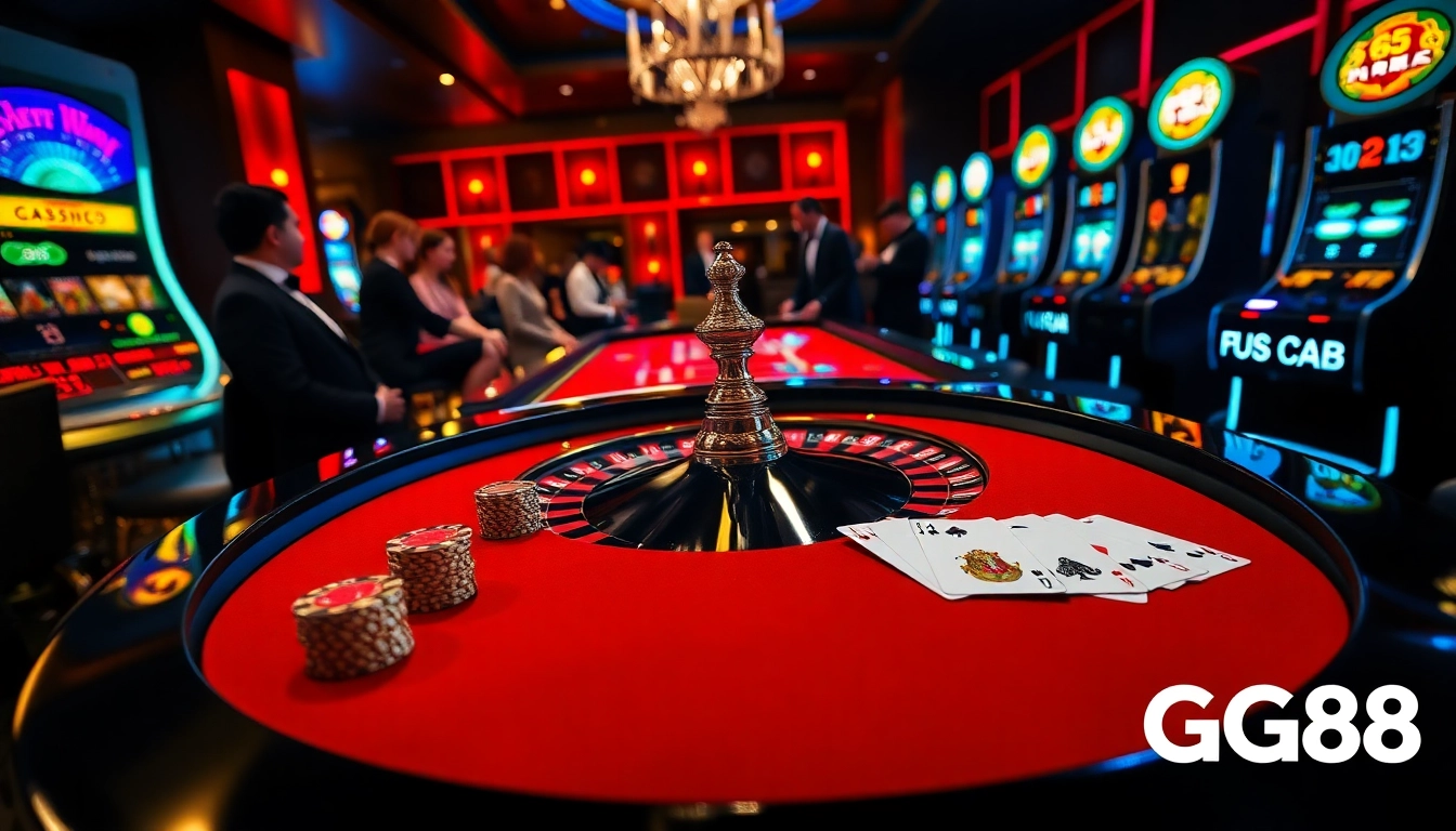 Players enjoying a roulette game at GG88 with colorful chips and cards.