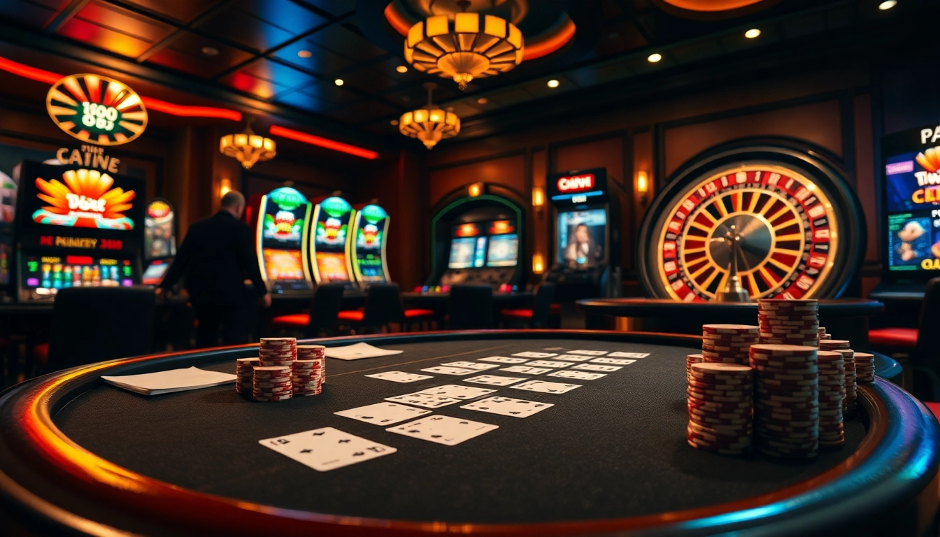 Experience the thrill with bet 88 at luxurious casino tables featuring poker chips and slots.