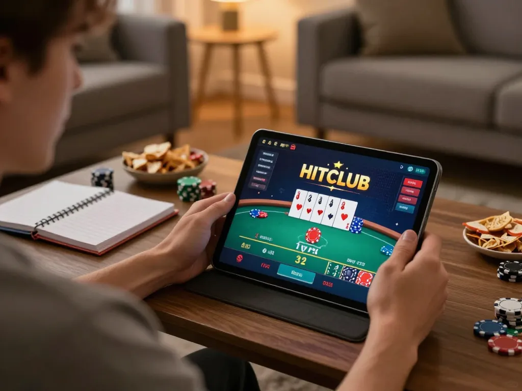 Engaging gameplay on HITCLUB's online platform in a cozy setting, showcasing a player immersed in strategy.