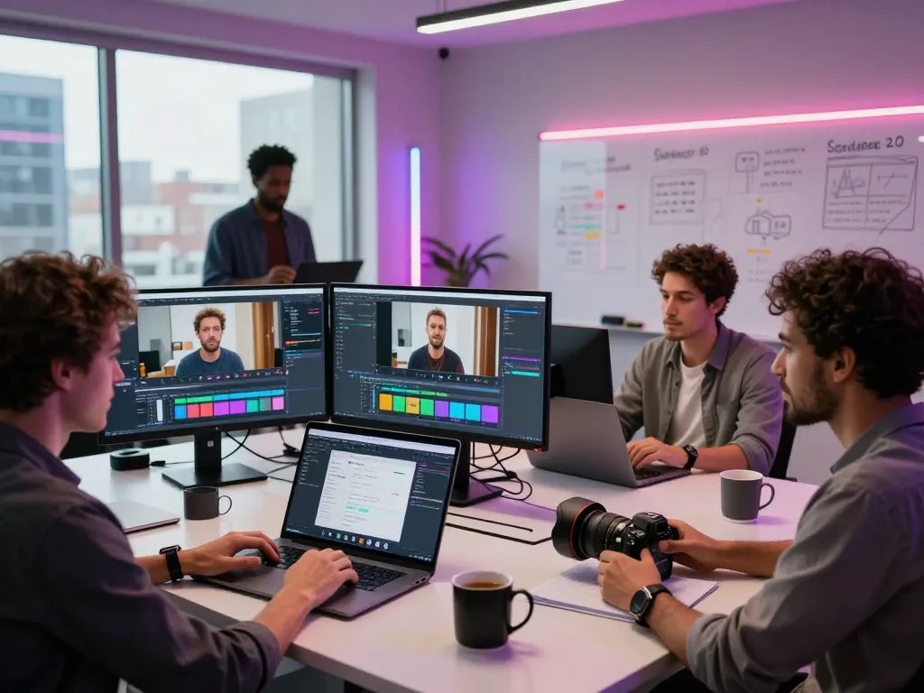 Seedance 2.0 video production workspace showcasing team collaboration and AI innovation in video generation.