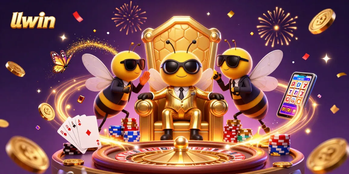 llwin showcases a dynamic 3D casino scene with a bumblebee mob boss amidst golden coins and roulette elements.